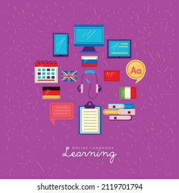 online lenguage learning set icons around
