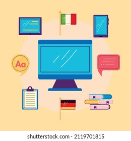 online lenguage learning set nine icons