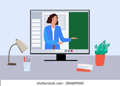 Online lesson, chat with professor, website, test. Isolated flat vector illustration.