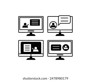 online lesson education learning training icons symbol vector design black white color simple illustration set