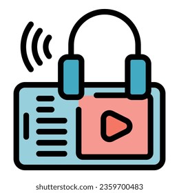Online lesson icon outline vector. Training seminar. Webinar student color flat