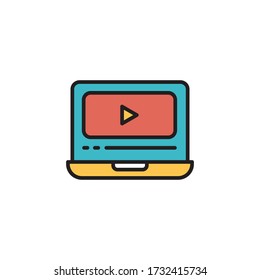 online lesson vector filled outline color design. isolated on white background