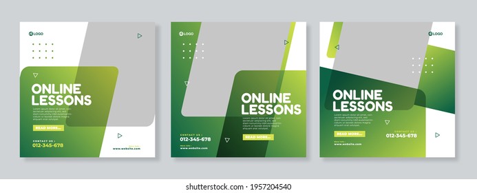 Online lessons courses social media post template design vector