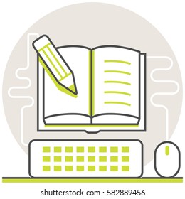 Online Lessons - Infographic Icon Elements from Online Education Set. Flat Thin Line Icon Pictogram for Website and Mobile Application Graphics.