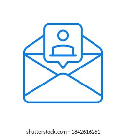 Online letter with resume vector line icon. Information correspondence with characteristic of specialist character. Web recruitment message qualified candidate with long track record.