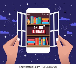 Online library app for reading illustration concept