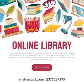 Online Library Banner Design for Bibliophile Vector Template