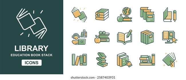 online library book icon set education school course study learning media student read book digital library e-learning document cloud signs vector illustration for web and app