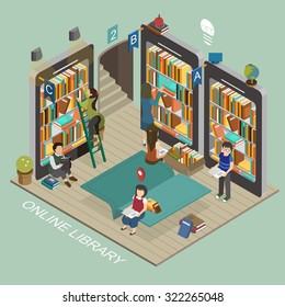 Online Library Concept In 3d Isometric Flat Design