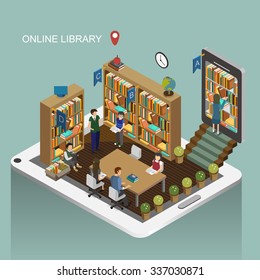 Online Library Concept In 3d Isometric Flat Design 