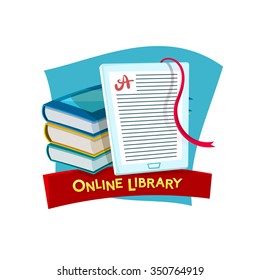 Online library concept design with tablet, vector illustration