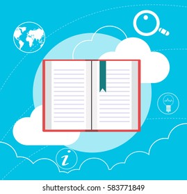 Online library concept illustration. Flat vector design