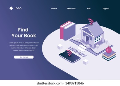 online library concepts and knowledge literacy application development in isometric illustration style