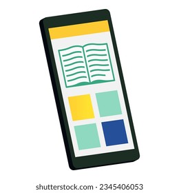 Online library and e-books app on smartphone, isolated icon