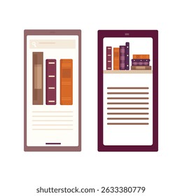 Online library with ebooks. Flat vector clipart, illustration with isolated background.