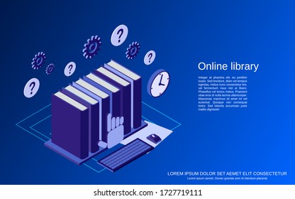 Online library, education, reading flat isometric vector concept illustration
