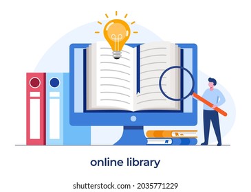 online library for education, online reference concept, book, literature or elearning, flat illustration vector