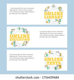 Online library, Online education and Online testing concepts for website, mobile website, landing page, ui. Vector template.