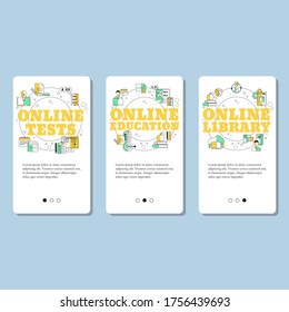 Online library, Online education and Online testing concepts for website, mobile website, landing page, ui. Vector template.
