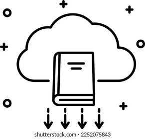 Biblioteca en línea, educación, icono de vector de línea sobre fondo transparente. Esquema Biblioteca en línea, educación, icono de vector de línea