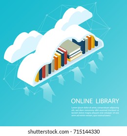 online library file isometric cloud,ebook upload vector