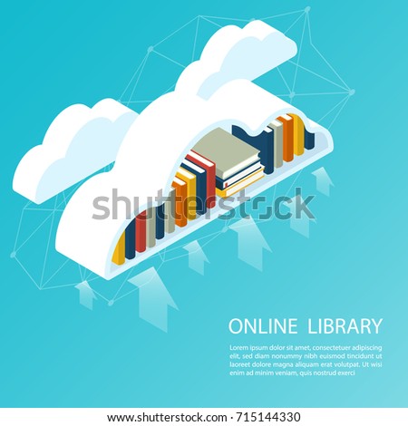 online library file isometric cloud,ebook upload vector