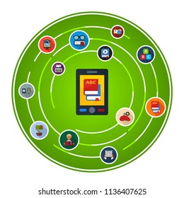 Online library flat icons concept. Vector illustration. Element template for design.