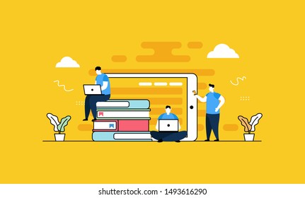 Online Library flat vector illustration concept,can be used for landing page, ui, web, app intro card, editorial, flyer, and banner.