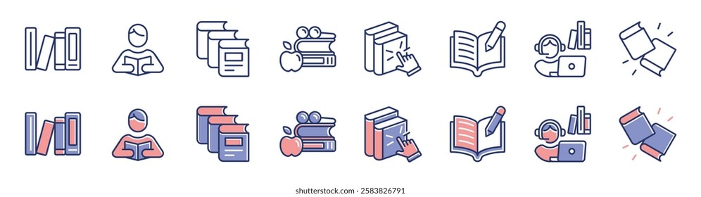 online library icon line set education read book learning study digital library signs vector illustration