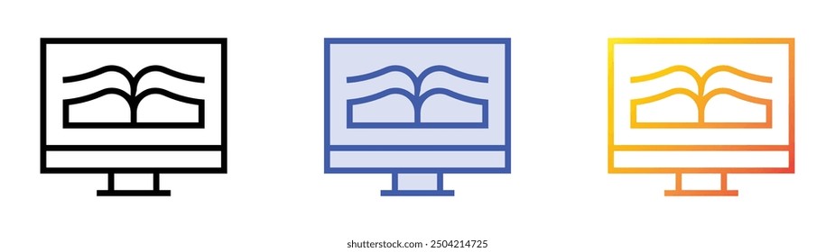 Online-Bibliothekssymbol. Lineares, blaues Füllungs- und Farbverlauf-Design einzeln auf weißem Hintergrund