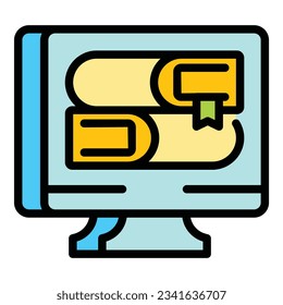 Vector de contorno de icono de biblioteca en línea. Estudio infantil. Ayuda con el color de la tarea