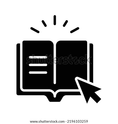 Online library icon. Simple solid style. Open book with cursor, digital course, e-learning, internet education concept. Glyph vector illustration isolated on white background. EPS 10.