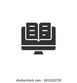 Online library icon, solid style.
Electronic library, online documents, digital book stories, books on computer screen vector education concept. Vector illustration. Design on white background. EPS 10