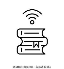 Online library icon. Stack of books and wifi symbol. Pixel perfect, editable stroke