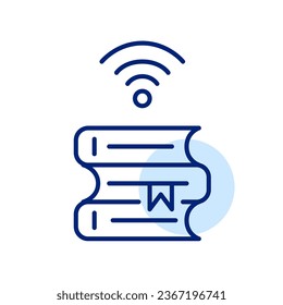 Online library icon. Stack of books and wifi symbol. Pixel perfect icon