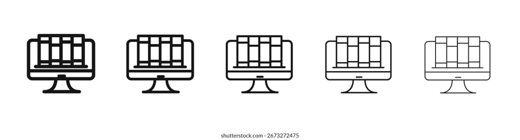 Online library icon vector outline set illustration sign