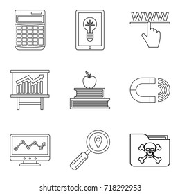 Online library icons set. Outline set of 9 online library vector icons for web isolated on white background