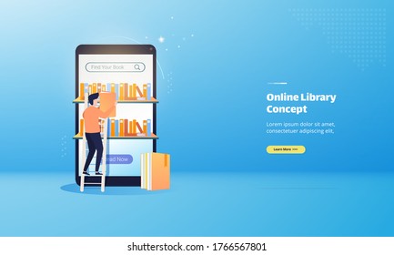 Online library illustration concept, Learning through online books