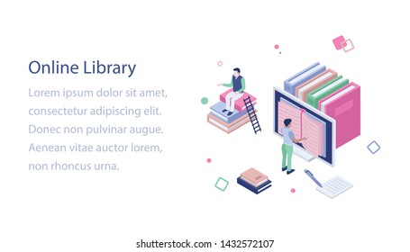 
Online library isometric illustration design
