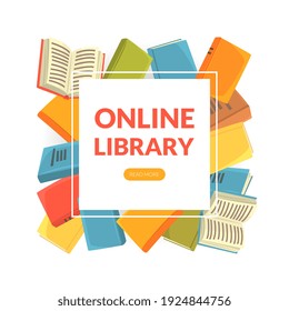 Online Library Landing Page Template, Education, E-Learning, Electronic Bookshelf Website Cartoon Vector Illustration
