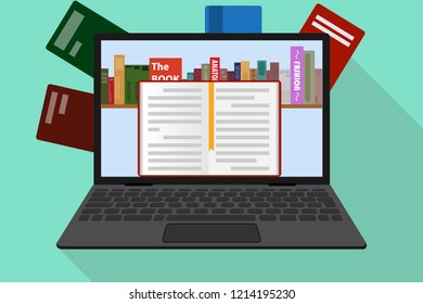 Online library, laptop monitor in the form of an online library. Vector illustration.