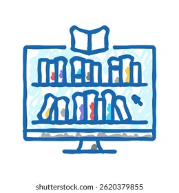 Online-Bibliothek Lernplattform doodle Symbol Skizze Vektor. Online-Bibliothek Lernplattform Zeichen. einzelne Symbolgrafik