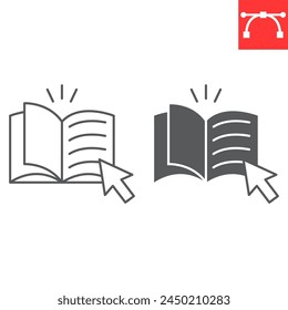 Online library line and glyph icon, e-learning and online education, digital reading vector icon, vector graphics, editable stroke outline sign, eps 10.