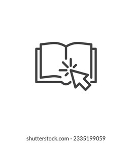 Online library line icon. Book with cursor linear style sign for mobile concept and web design. E-learning, online education outline vector icon. Symbol, logo illustration. Vector graphics