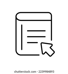 Online library line icon. Click. pointer, book, ebook, education, text book, learning, literature, Writer. Author concept. Vector line icon on white background