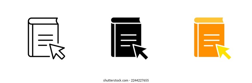 Online library line icon. Click. pointer, book, ebook, education, text book, learning, literature, Writer. Author concept. Vector icon in line, black and colorful style on white background