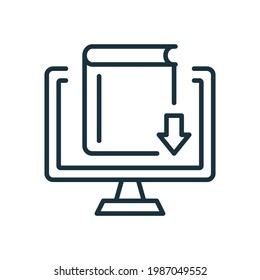 Online Library Line Icon. Internet And Distance Education. Download Ebook Concept. Elearning Resources. Download File, Information, Magazine Or Tutorial. Editable Stroke. Vector Illustration.