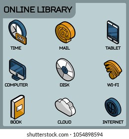 Online library outline color isometric icons