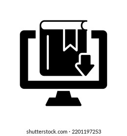 Online Library Silhouette Icon. Internet And Distance Education. Download Ebook Concept. Elearning Resources. Download File, Information, Magazine Or Tutorial. Vector Isolated Illustration.