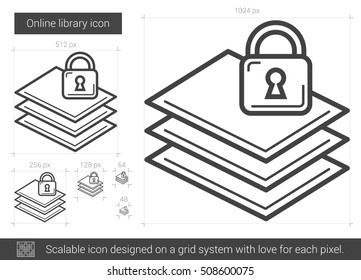 Online library vector line icon isolated on white background. Online library line icon for infographic, website or app. Scalable icon designed on a grid system.